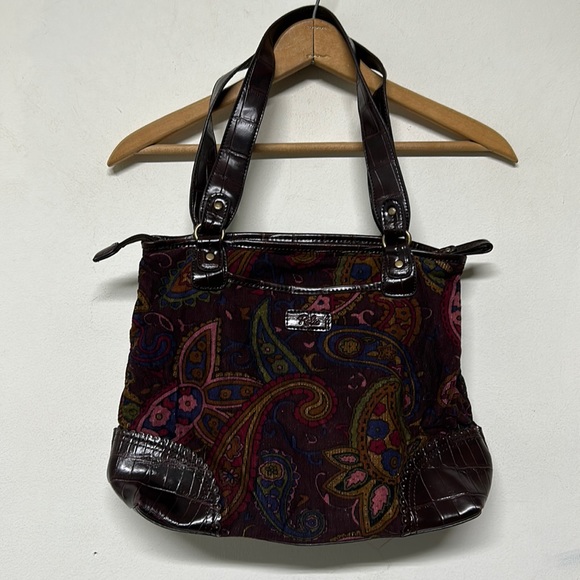 Relic Handbags - Relic Purple Paisley Corduroy & Vegan Leather Tote Bag